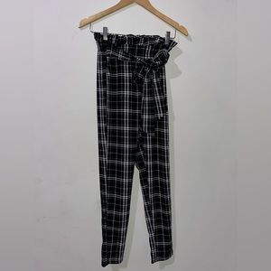 Plaid Print Paper bag Waist Skinny Pants